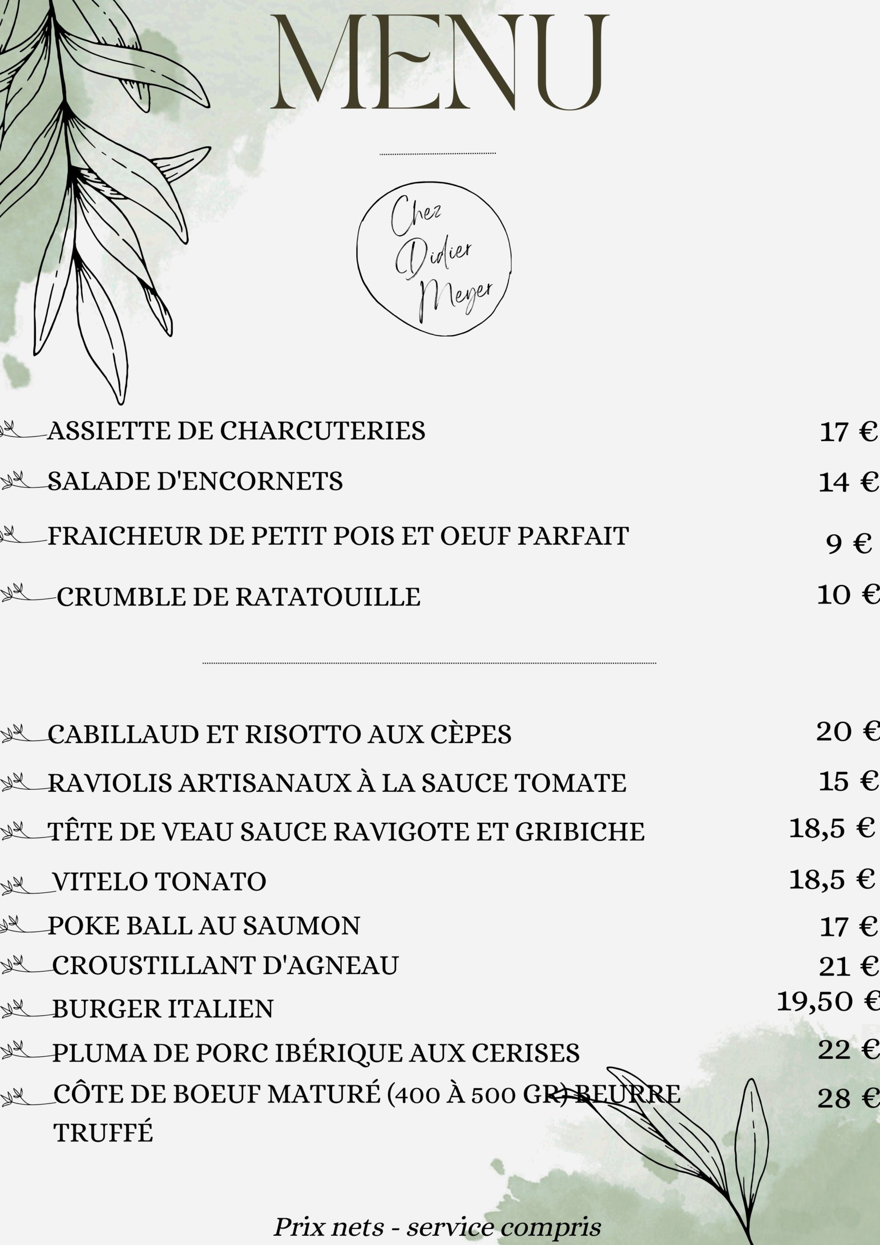 Suggestions Juillet 2024 restaurant chez Paul du chef Didier Meyer en vallée Niçoise